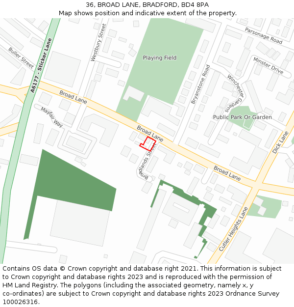 36, BROAD LANE, BRADFORD, BD4 8PA: Location map and indicative extent of plot