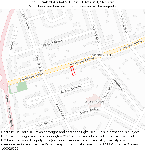 36, BROADMEAD AVENUE, NORTHAMPTON, NN3 2QY: Location map and indicative extent of plot