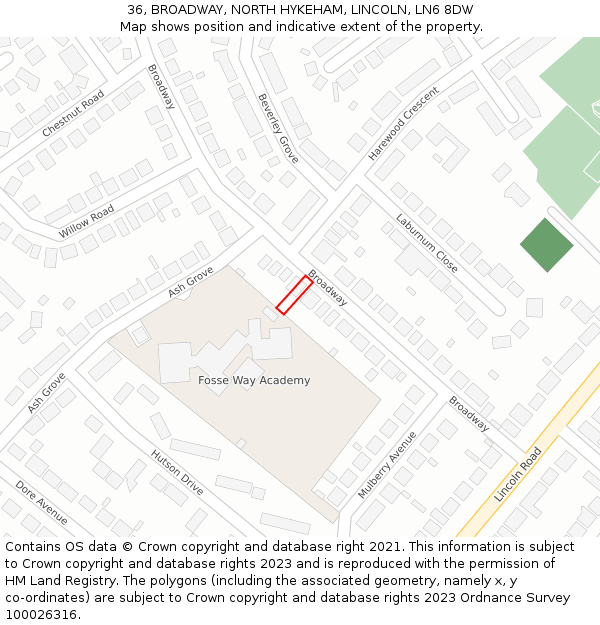 36, BROADWAY, NORTH HYKEHAM, LINCOLN, LN6 8DW: Location map and indicative extent of plot
