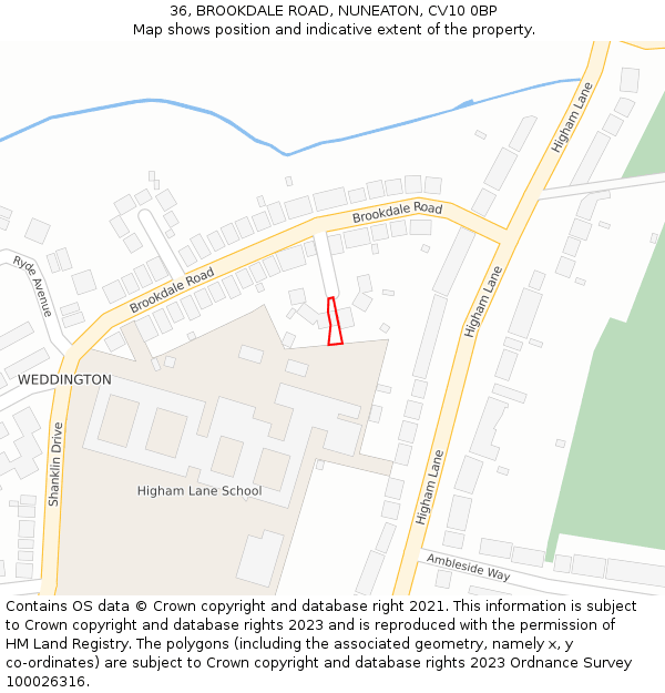 36, BROOKDALE ROAD, NUNEATON, CV10 0BP: Location map and indicative extent of plot