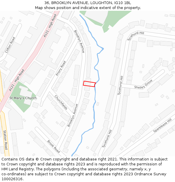 36, BROOKLYN AVENUE, LOUGHTON, IG10 1BL: Location map and indicative extent of plot