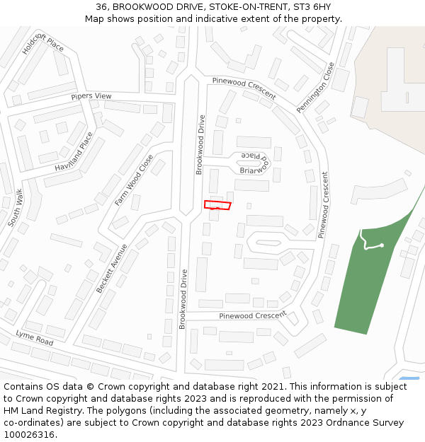 36, BROOKWOOD DRIVE, STOKE-ON-TRENT, ST3 6HY: Location map and indicative extent of plot