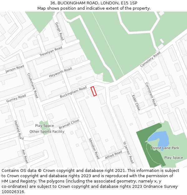 36, BUCKINGHAM ROAD, LONDON, E15 1SP: Location map and indicative extent of plot