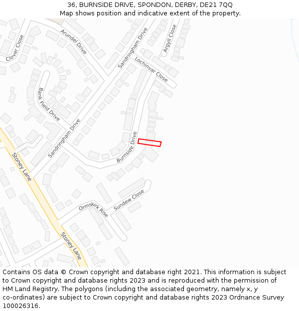 36, BURNSIDE DRIVE, SPONDON, DERBY, DE21 7QQ: Location map and indicative extent of plot