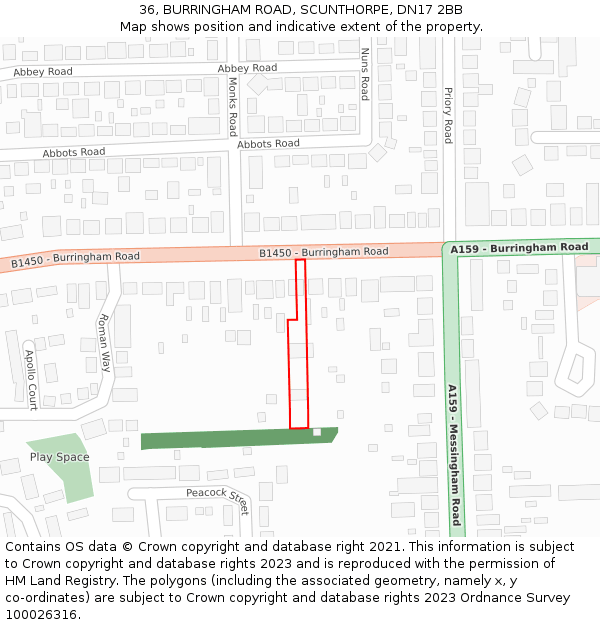 36, BURRINGHAM ROAD, SCUNTHORPE, DN17 2BB: Location map and indicative extent of plot