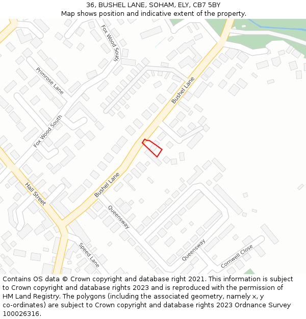 36, BUSHEL LANE, SOHAM, ELY, CB7 5BY: Location map and indicative extent of plot