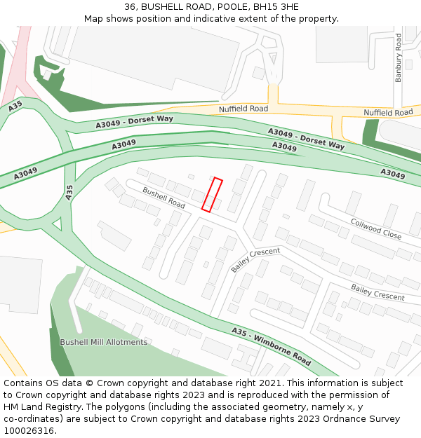 36, BUSHELL ROAD, POOLE, BH15 3HE: Location map and indicative extent of plot