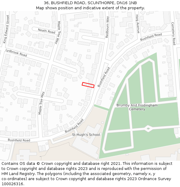 36, BUSHFIELD ROAD, SCUNTHORPE, DN16 1NB: Location map and indicative extent of plot