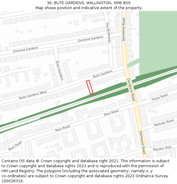 36, BUTE GARDENS, WALLINGTON, SM6 8SS: Location map and indicative extent of plot