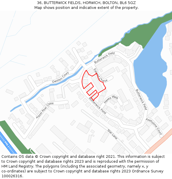 36, BUTTERWICK FIELDS, HORWICH, BOLTON, BL6 5GZ: Location map and indicative extent of plot