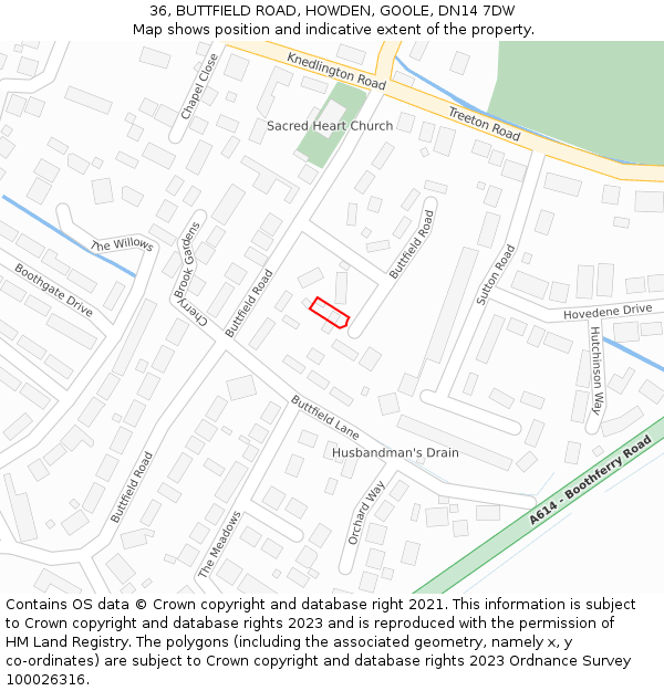 36, BUTTFIELD ROAD, HOWDEN, GOOLE, DN14 7DW: Location map and indicative extent of plot