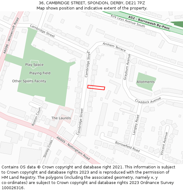 36, CAMBRIDGE STREET, SPONDON, DERBY, DE21 7PZ: Location map and indicative extent of plot