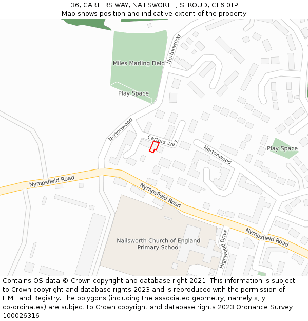 36, CARTERS WAY, NAILSWORTH, STROUD, GL6 0TP: Location map and indicative extent of plot