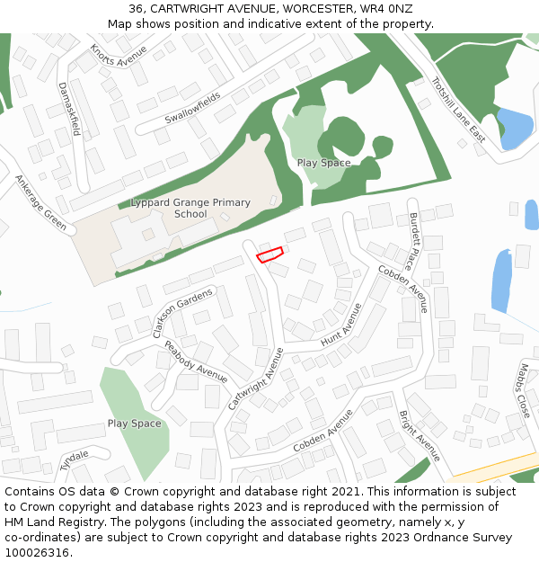 36, CARTWRIGHT AVENUE, WORCESTER, WR4 0NZ: Location map and indicative extent of plot