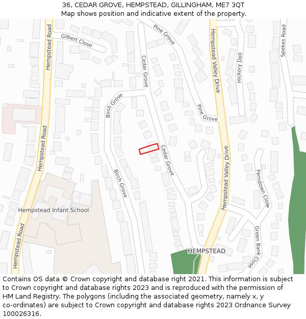36, CEDAR GROVE, HEMPSTEAD, GILLINGHAM, ME7 3QT: Location map and indicative extent of plot