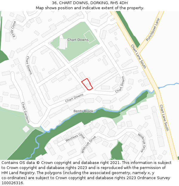 36, CHART DOWNS, DORKING, RH5 4DH: Location map and indicative extent of plot