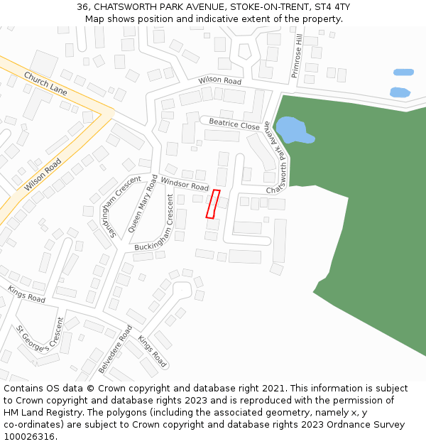 36, CHATSWORTH PARK AVENUE, STOKE-ON-TRENT, ST4 4TY: Location map and indicative extent of plot