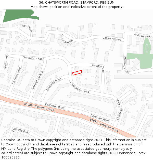 36, CHATSWORTH ROAD, STAMFORD, PE9 2UN: Location map and indicative extent of plot