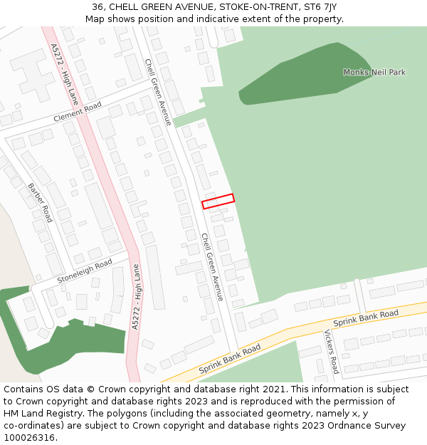 36, CHELL GREEN AVENUE, STOKE-ON-TRENT, ST6 7JY: Location map and indicative extent of plot
