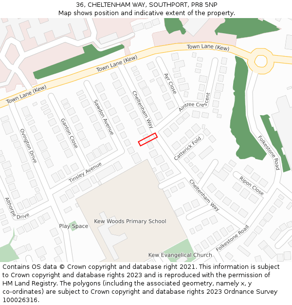 36, CHELTENHAM WAY, SOUTHPORT, PR8 5NP: Location map and indicative extent of plot