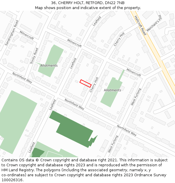 36, CHERRY HOLT, RETFORD, DN22 7NB: Location map and indicative extent of plot