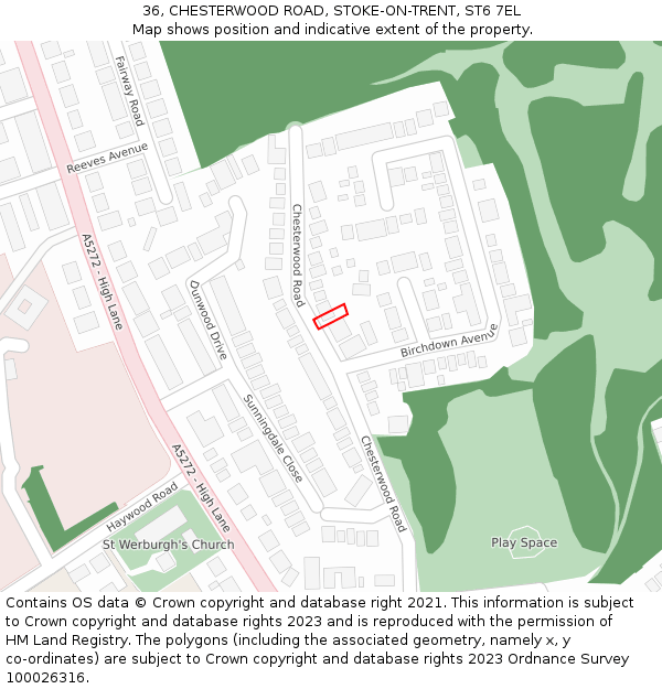 36, CHESTERWOOD ROAD, STOKE-ON-TRENT, ST6 7EL: Location map and indicative extent of plot