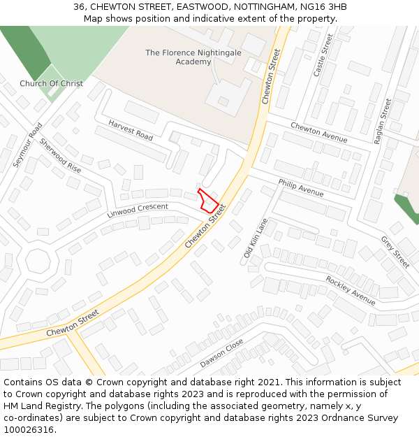 36, CHEWTON STREET, EASTWOOD, NOTTINGHAM, NG16 3HB: Location map and indicative extent of plot