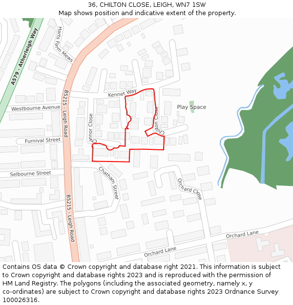 36, CHILTON CLOSE, LEIGH, WN7 1SW: Location map and indicative extent of plot