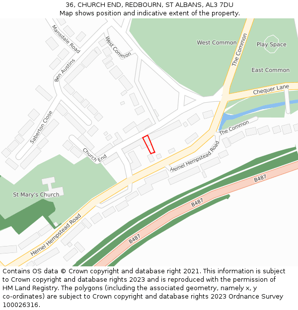 36, CHURCH END, REDBOURN, ST ALBANS, AL3 7DU: Location map and indicative extent of plot