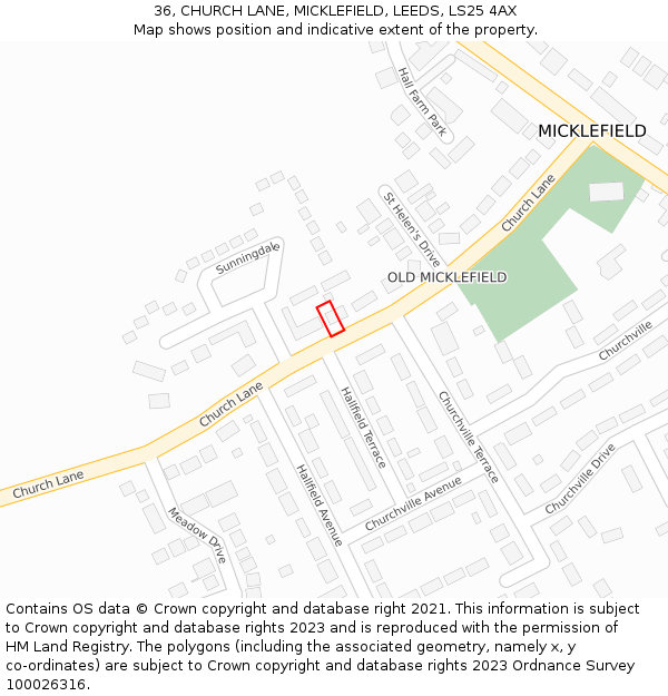 36, CHURCH LANE, MICKLEFIELD, LEEDS, LS25 4AX: Location map and indicative extent of plot