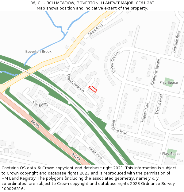 36, CHURCH MEADOW, BOVERTON, LLANTWIT MAJOR, CF61 2AT: Location map and indicative extent of plot