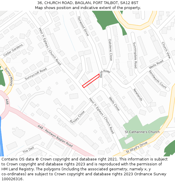 36, CHURCH ROAD, BAGLAN, PORT TALBOT, SA12 8ST: Location map and indicative extent of plot