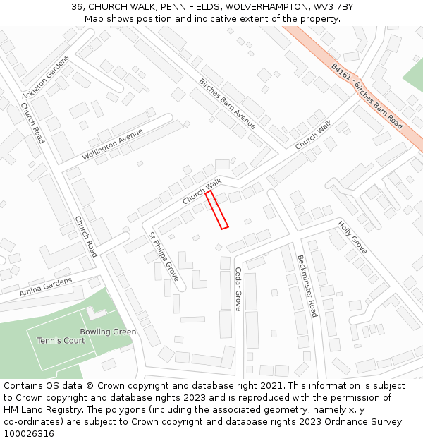 36, CHURCH WALK, PENN FIELDS, WOLVERHAMPTON, WV3 7BY: Location map and indicative extent of plot