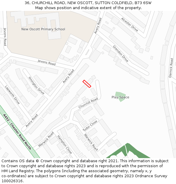 36, CHURCHILL ROAD, NEW OSCOTT, SUTTON COLDFIELD, B73 6SW: Location map and indicative extent of plot