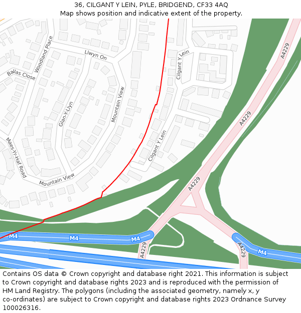 36, CILGANT Y LEIN, PYLE, BRIDGEND, CF33 4AQ: Location map and indicative extent of plot