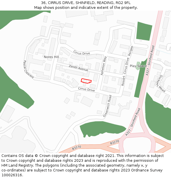 36, CIRRUS DRIVE, SHINFIELD, READING, RG2 9FL: Location map and indicative extent of plot
