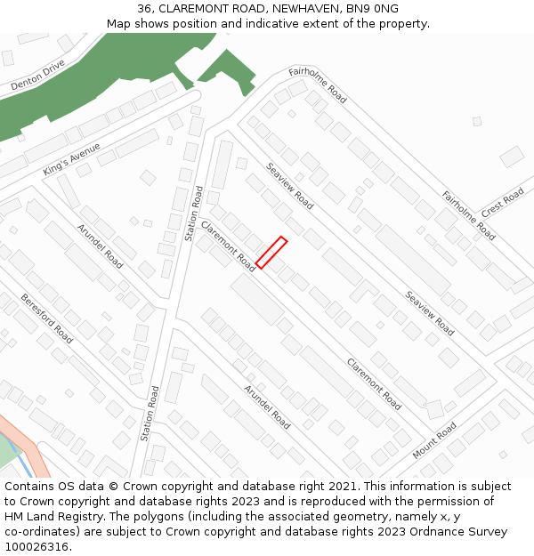 36, CLAREMONT ROAD, NEWHAVEN, BN9 0NG: Location map and indicative extent of plot