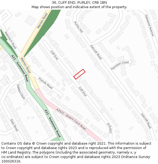 36, CLIFF END, PURLEY, CR8 1BN: Location map and indicative extent of plot