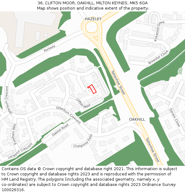36, CLIFTON MOOR, OAKHILL, MILTON KEYNES, MK5 6GA: Location map and indicative extent of plot
