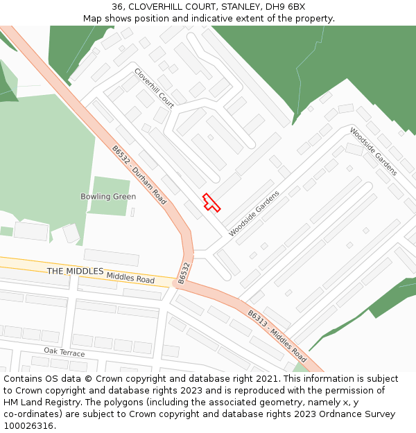 36, CLOVERHILL COURT, STANLEY, DH9 6BX: Location map and indicative extent of plot