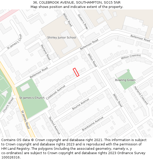 36, COLEBROOK AVENUE, SOUTHAMPTON, SO15 5NR: Location map and indicative extent of plot