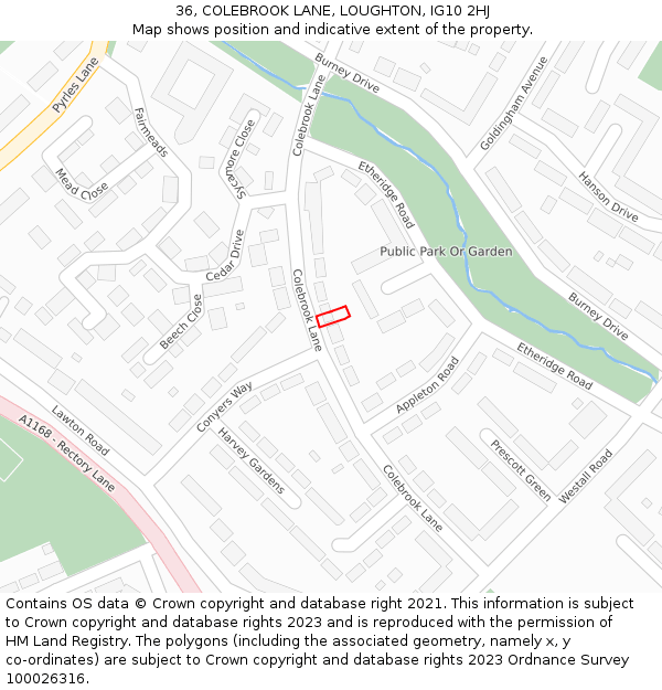 36, COLEBROOK LANE, LOUGHTON, IG10 2HJ: Location map and indicative extent of plot