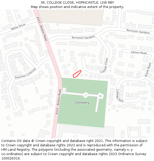 36, COLLEGE CLOSE, HORNCASTLE, LN9 6BY: Location map and indicative extent of plot