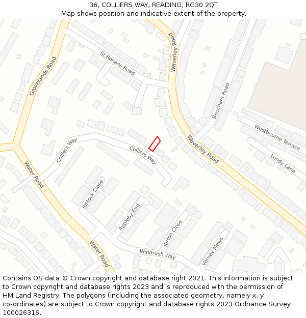 36, COLLIERS WAY, READING, RG30 2QT: Location map and indicative extent of plot