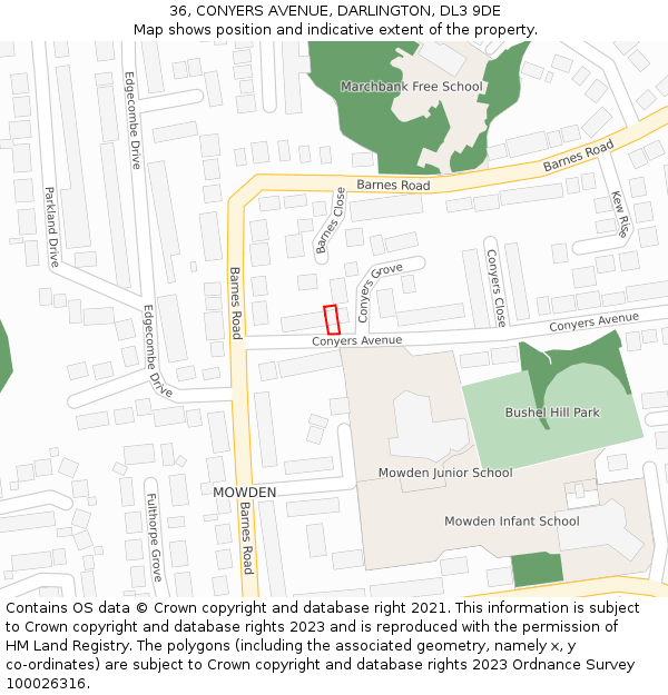 36, CONYERS AVENUE, DARLINGTON, DL3 9DE: Location map and indicative extent of plot