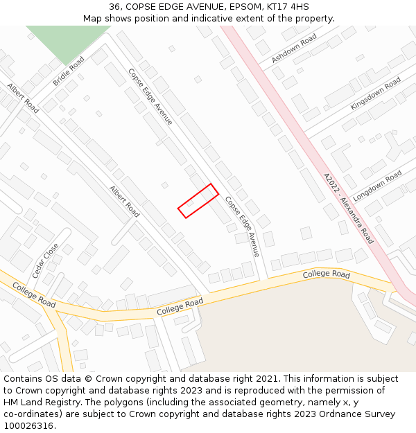 36, COPSE EDGE AVENUE, EPSOM, KT17 4HS: Location map and indicative extent of plot