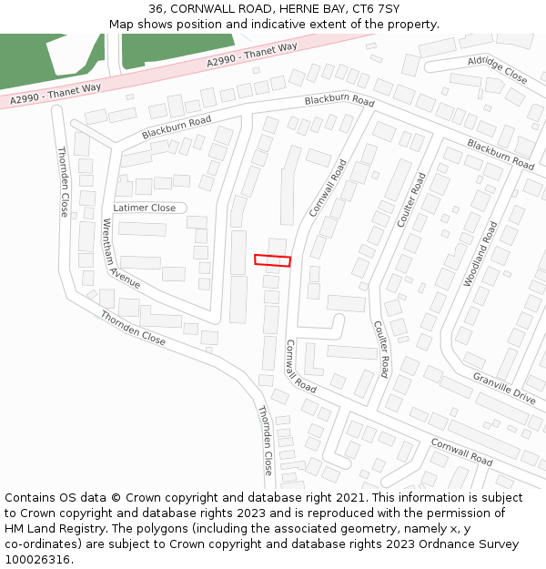 36, CORNWALL ROAD, HERNE BAY, CT6 7SY: Location map and indicative extent of plot