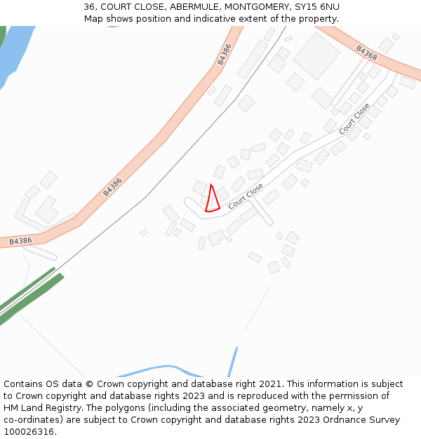 36, COURT CLOSE, ABERMULE, MONTGOMERY, SY15 6NU: Location map and indicative extent of plot
