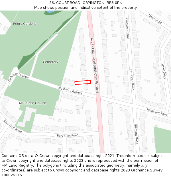 36, COURT ROAD, ORPINGTON, BR6 0PN: Location map and indicative extent of plot