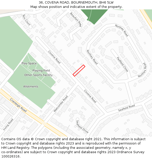 36, COVENA ROAD, BOURNEMOUTH, BH6 5LW: Location map and indicative extent of plot